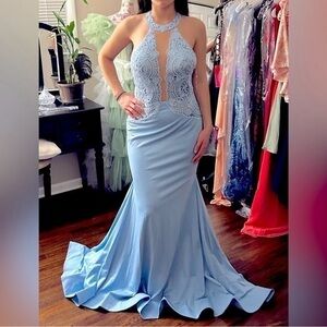 💎Morilee Elegant Princess Gown Formal Prom Bridal Bridesmaid Dress Blue 10 L